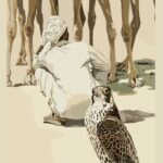 ستيكر البدوي مع الجمل والصقر